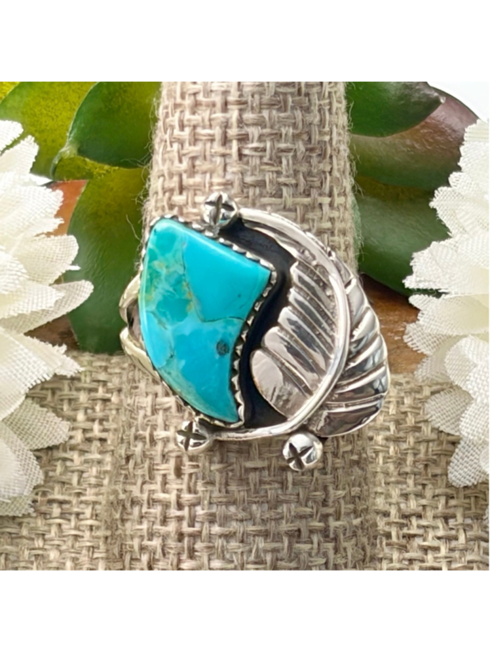 Pure Sterling Silver 925 Turquoise Ring Size 9 Vintage Southwest Navajo Style